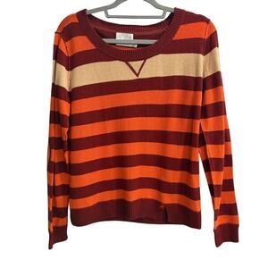 Michael Stars Size 1 Small Orange Maroon Striped Sweater Elbow Patches